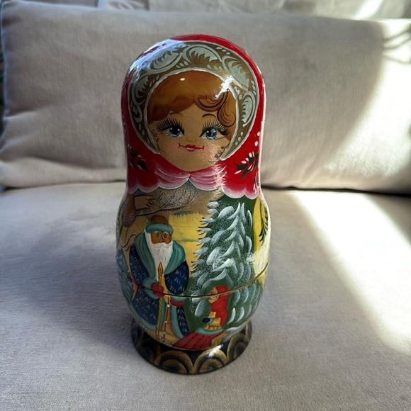 Vintage Matryoshka Santa Stacking Doll With 8 Ornaments - Picture 1 of 8